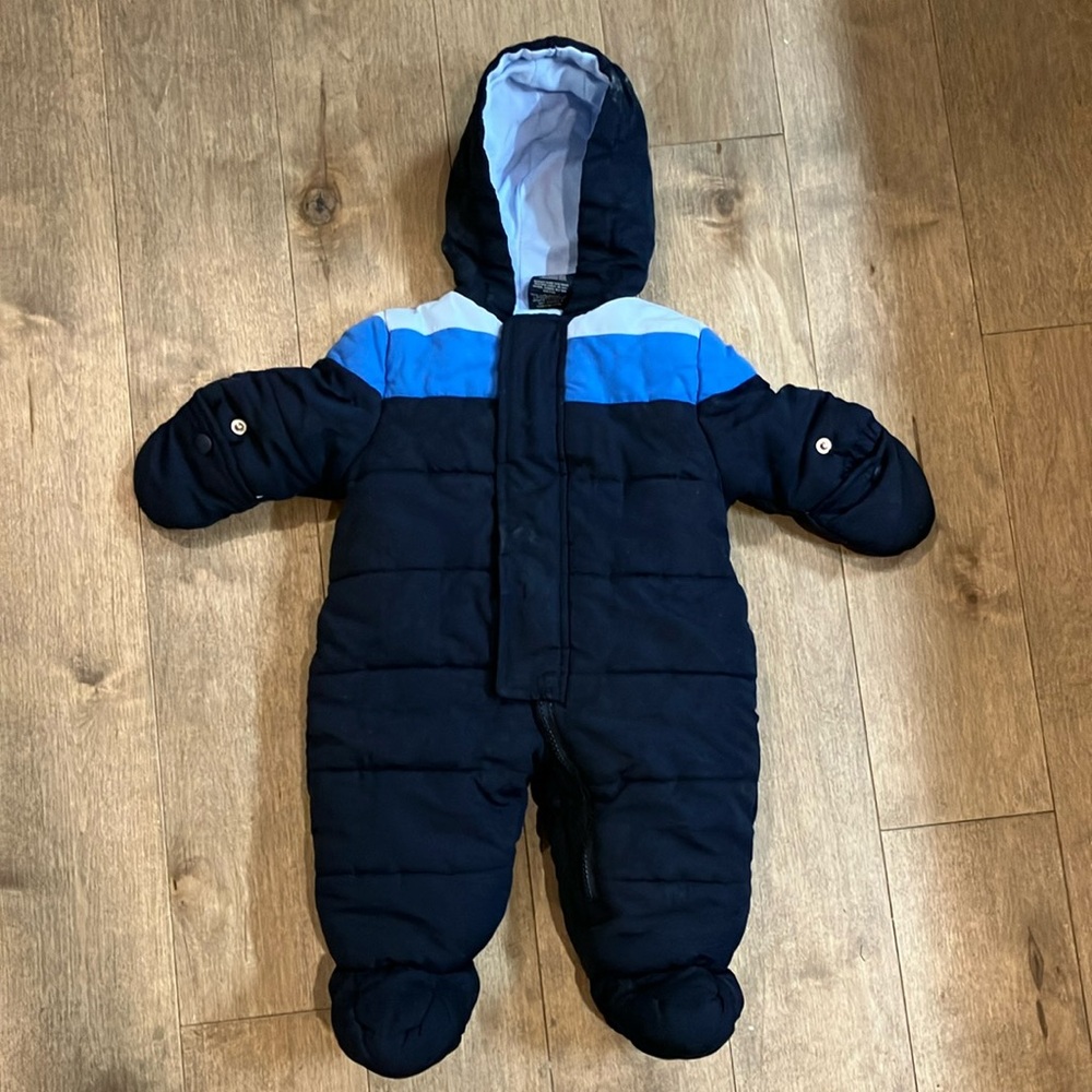 Faded Glory Blue Quilted Footie One Piece with Hood